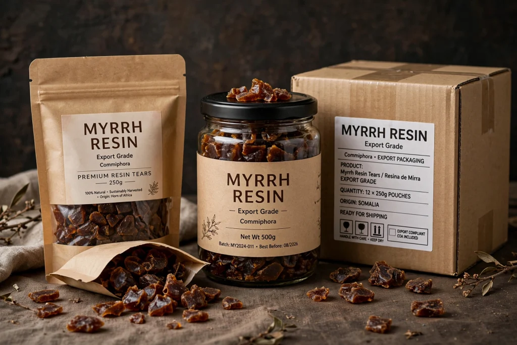 myrrh resin export packaging